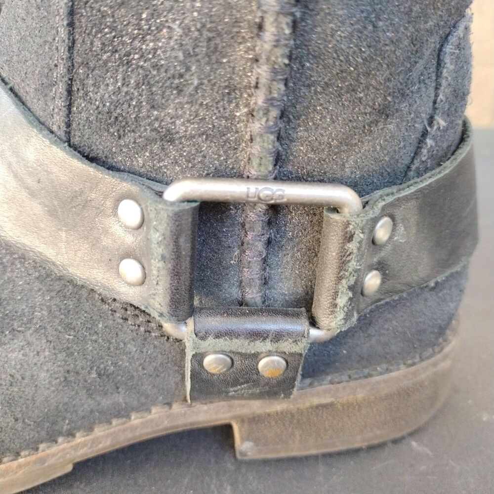 Ugg Dree Black Suede Tall Riding Boots Womens Size 5 Glitter Harness 1005390 - Picture 5 of 10